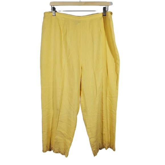 3pc Pant Set Pastel Yellow Linen Blend Casual-Suit Embroidered Floral VTG 90s - Picture 7 of 12